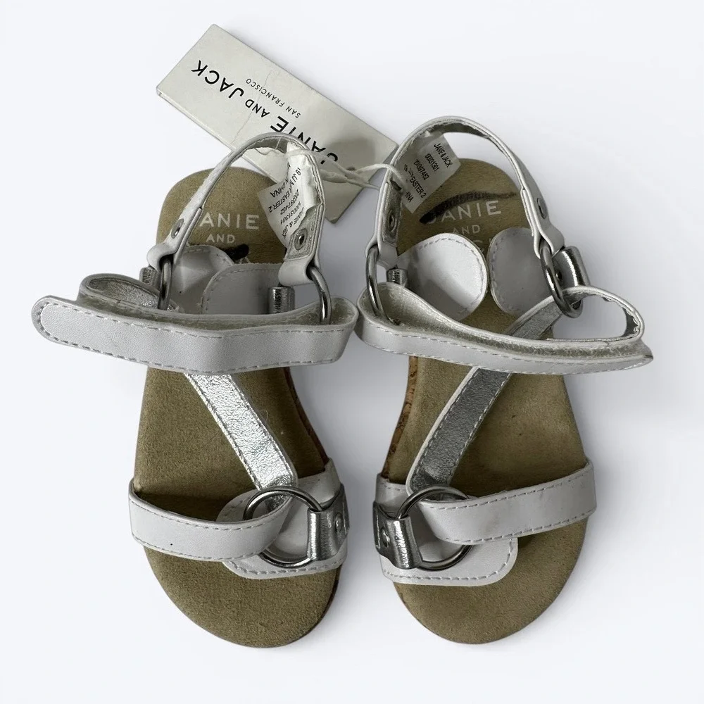 Janie and Jack Sandals‎ Girls Sz 7 White Silver Mar Easter 2 Holiday Casual NEW
